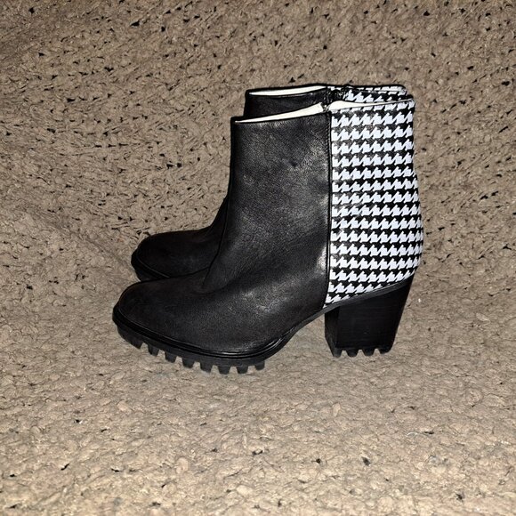SWEAR LONDON-Roisin-Black/Houndstooth Print Leather Booties-Zip-Sz 39-Near Mint - Picture 2 of 8